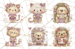 Sweet Treat Animals Clipart, Valentine Cupcake Cat PNG Product Image 4