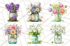 Spring Mason Jar Flowers Clipart, Floral Mason Jars PNG Product Image 6