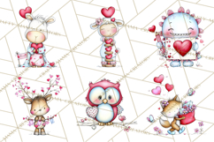 Valentine Animals Clipart Cute Cartoon Characters PNG Product Image 8