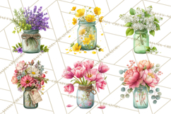 Spring Mason Jar Flowers Clipart, Floral Mason Jars PNG Product Image 8