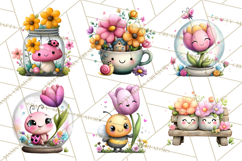 Spring Mini World Clipart, Cute Kawaii Garden Scenes PNG Product Image 5