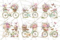Romantic Bike Clipart, Spring Flowers PNG, Pastel Bicycles Product Image 9