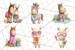 Farm Animals Pool Party Clipart, Summer Farm Animals PNG Product Image 1