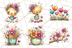 Pink Purple Spring Clipart, Floral Cottage, Butterflies PNG Product Image 2