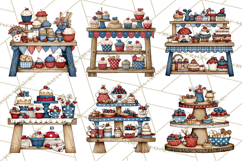 Patriotic Cake Stands Clipart, Dessert Tables Bakery Display Product Image 8