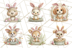 Watercolor Easter Animals Clipart, Cute Animals in Nests Png Product Image 6