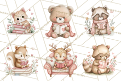 Valentine Animals Reading Books Clipart, Heart Storytime PNG Product Image 3