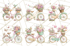 Romantic Bike Clipart, Spring Flowers PNG, Pastel Bicycles Product Image 3