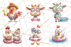 Farm Animals Pool Party Clipart, Summer Farm Animals PNG Product Image 7