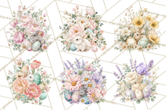 Soft Watercolor Easter Bunny Clipart, Pastel Spring Flowers Product Image 7