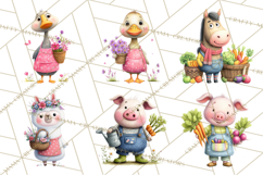 Farm Animals Gardening Clipart, Cute Farm Animal Garden PNG Product Image 9
