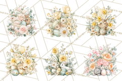 Soft Watercolor Easter Bunny Clipart, Pastel Spring Flowers Product Image 9