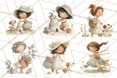 Little Girl Summer Clipart, Vintage Storybook Girl PNG Product Image 6