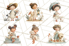 Little Girl Summer Clipart, Vintage Storybook Girl PNG Product Image 2