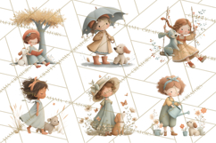 Little Girl Summer Clipart, Vintage Storybook Girl PNG Product Image 3