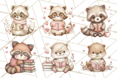 Valentine Animals Reading Books Clipart, Heart Storytime PNG Product Image 4