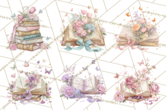 Whimsical Spring Books Clipart, Flowers and Butterflies PNG Product Image 5