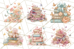 Whimsical Spring Books Clipart, Flowers and Butterflies PNG Product Image 7