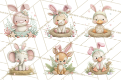 Watercolor Easter Animals Clipart, Cute Animals in Nests Png Product Image 2