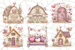 Heart Homes Valentine Clipart, Cozy Cottage PNG Product Image 6