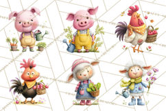 Farm Animals Gardening Clipart, Cute Farm Animal Garden PNG Product Image 5
