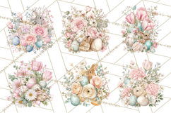 Soft Watercolor Easter Bunny Clipart, Pastel Spring Flowers Product Image 5