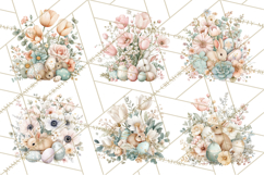 Soft Watercolor Easter Bunny Clipart, Pastel Spring Flowers Product Image 2