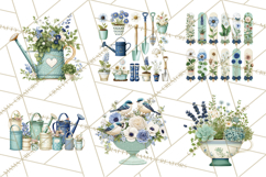 Spring Garden Clipart, Watering Cans, Flower Pots, Gardening Product Image 2