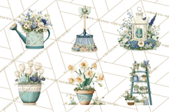 Spring Garden Clipart, Watering Cans, Flower Pots, Gardening Product Image 3