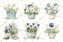 Spring Garden Clipart, Watering Cans, Flower Pots, Gardening Product Image 4