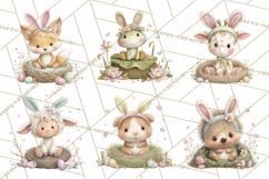 Watercolor Easter Animals Clipart, Cute Animals in Nests Png Product Image 5