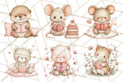 Valentine Animals Reading Books Clipart, Heart Storytime PNG Product Image 5