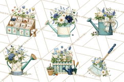 Spring Garden Clipart, Watering Cans, Flower Pots, Gardening Product Image 5