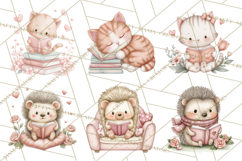 Valentine Animals Reading Books Clipart, Heart Storytime PNG Product Image 6