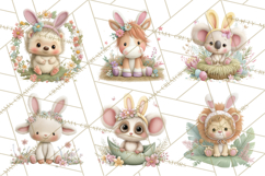 Watercolor Easter Animals Clipart, Cute Animals in Nests Png Product Image 9