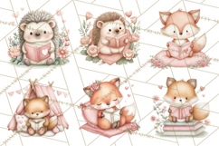 Valentine Animals Reading Books Clipart, Heart Storytime PNG Product Image 7