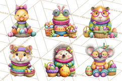 Easter Bunny Clipart, Spring Animals PNG, Colored Eggs Product Image 8