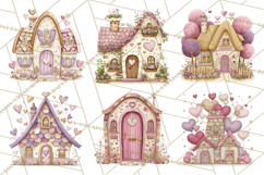 Heart Homes Valentine Clipart, Cozy Cottage PNG Product Image 5