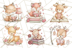 Valentine Animals Reading Books Clipart, Heart Storytime PNG Product Image 8