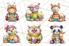 Easter Bunny Clipart, Spring Animals PNG, Colored Eggs Product Image 2