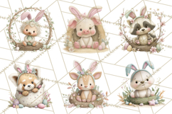 Watercolor Easter Animals Clipart, Cute Animals in Nests Png Product Image 8