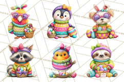 Easter Bunny Clipart, Spring Animals PNG, Colored Eggs Product Image 4