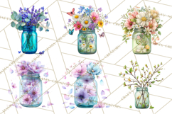 Spring Mason Jar Flowers Clipart, Floral Mason Jars PNG Product Image 2
