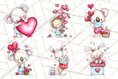 Valentine Animals Clipart Cute Cartoon Characters PNG Product Image 2