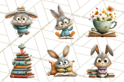 Bookish Bunnies PNG Clipart, Cozy Bunny Reading Product Image 6