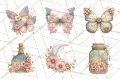 Celestial Spring PNG, Stars Florals Clipart, Dreamy Gradient Product Image 2