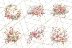 Celestial Spring PNG, Stars Florals Clipart, Dreamy Gradient Product Image 9