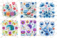 Polish Folk Botanical Clipart, Floral Animals Png Product Image 9