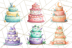 Watercolor Baby Shower Cakes PNG, Cupcakes, Tiered Desserts Product Image 4