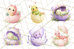 Baby Insects in Easter Eggs, Cute Spring Bug Clipart Png Product Image 6